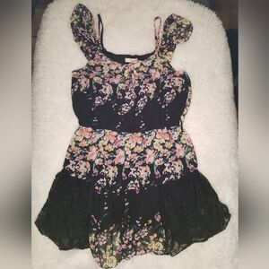 Floral & Black Lace Dress - Size Small